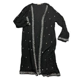 Soft Surroundings XL‎ Black Long Embellished Mirror Beaded Open Front Sweater